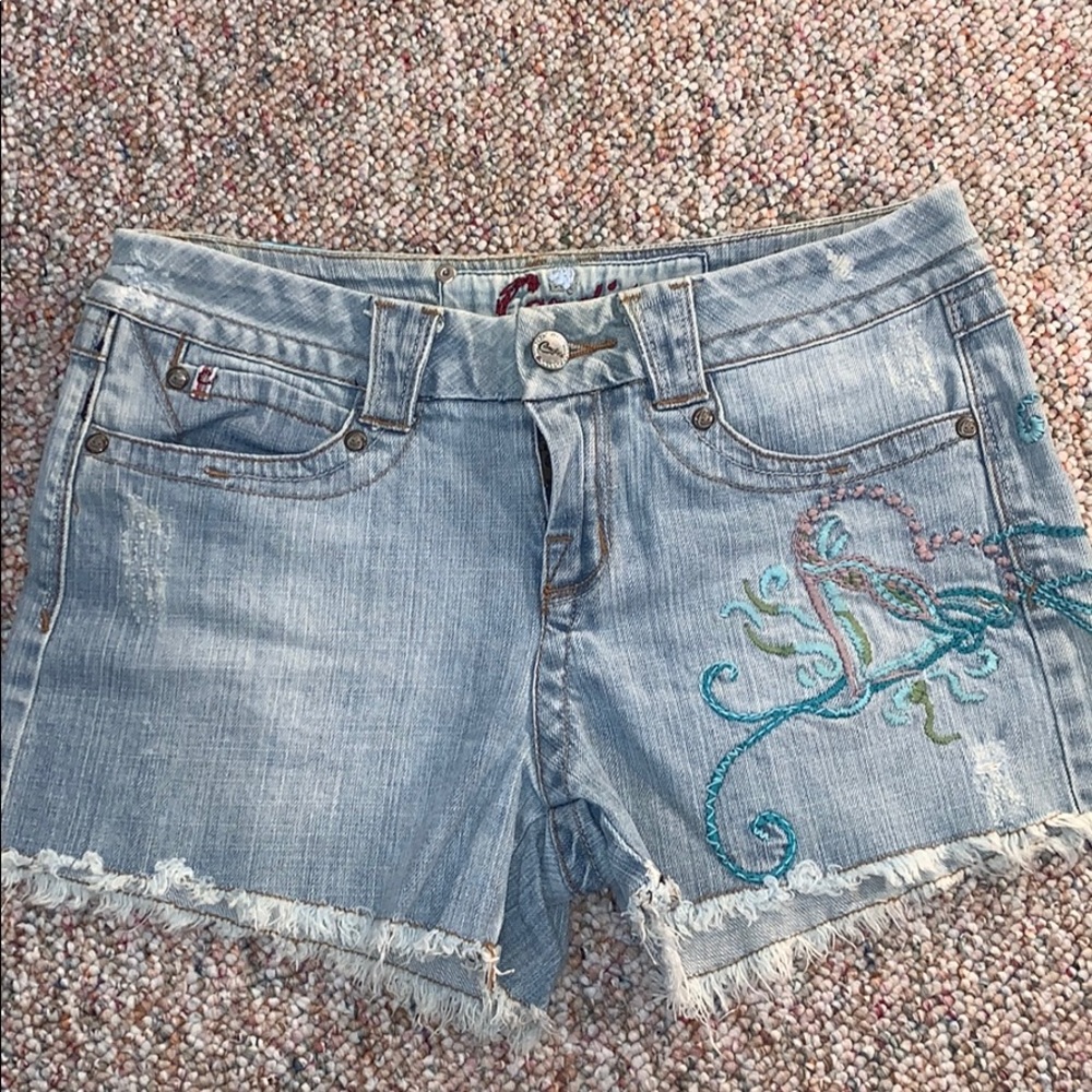 Denim Embroidered Shorts